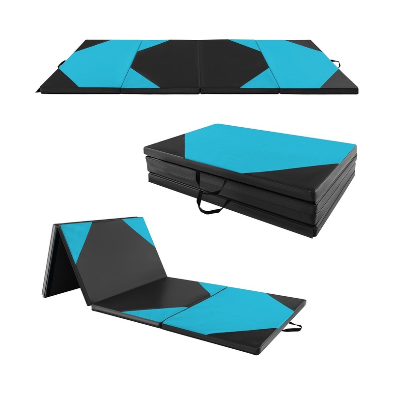 10 Feet x 4 Feet x 2 Inch Folding Exercise Mat with Hook and Loop Fasteners, Navy