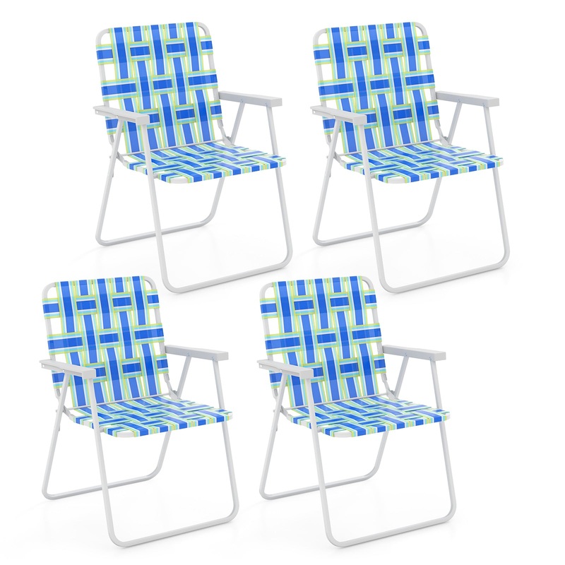4 Pieces Folding Beach Chair Camping Lawn Webbing Chair, Blue