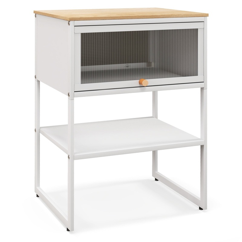 Nightstand with Flip up Door Storage Shelf, White