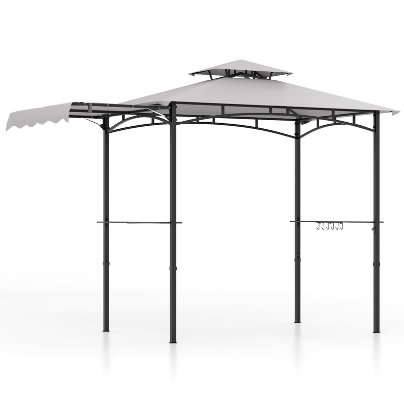 11 x 5 FT Grill Gazebo with Side Awning and Double-Tiered Top, Gray