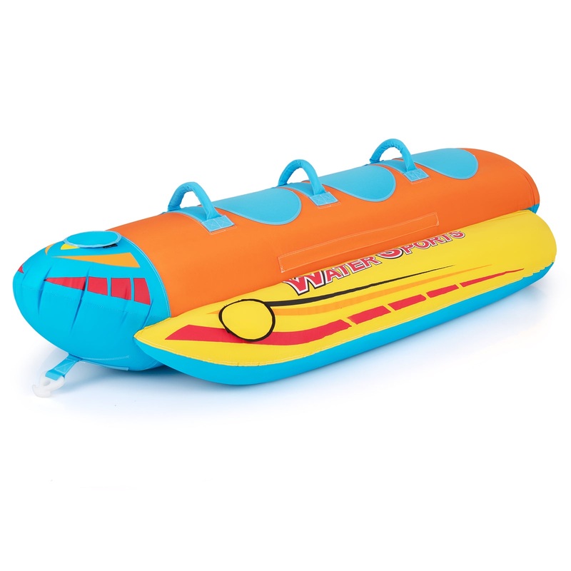 3-Person Inflatable Banana Boat with 3 EVA-padded Seats and Handles, Orange