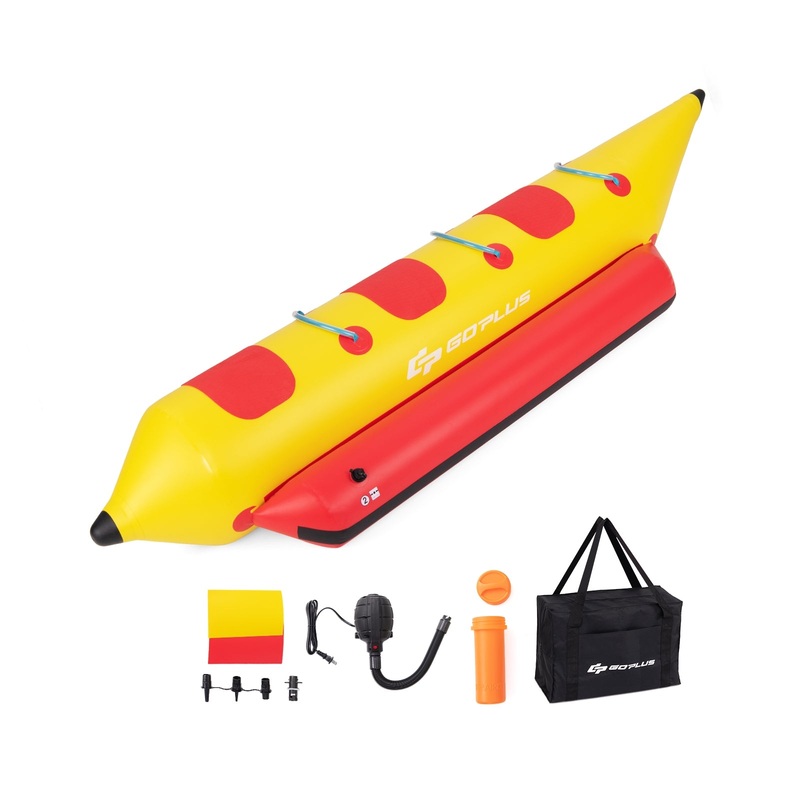 3-Person Inflatable Banana Boat with Electric Air Pump Carrying Bag and Repair Kit, Yellow