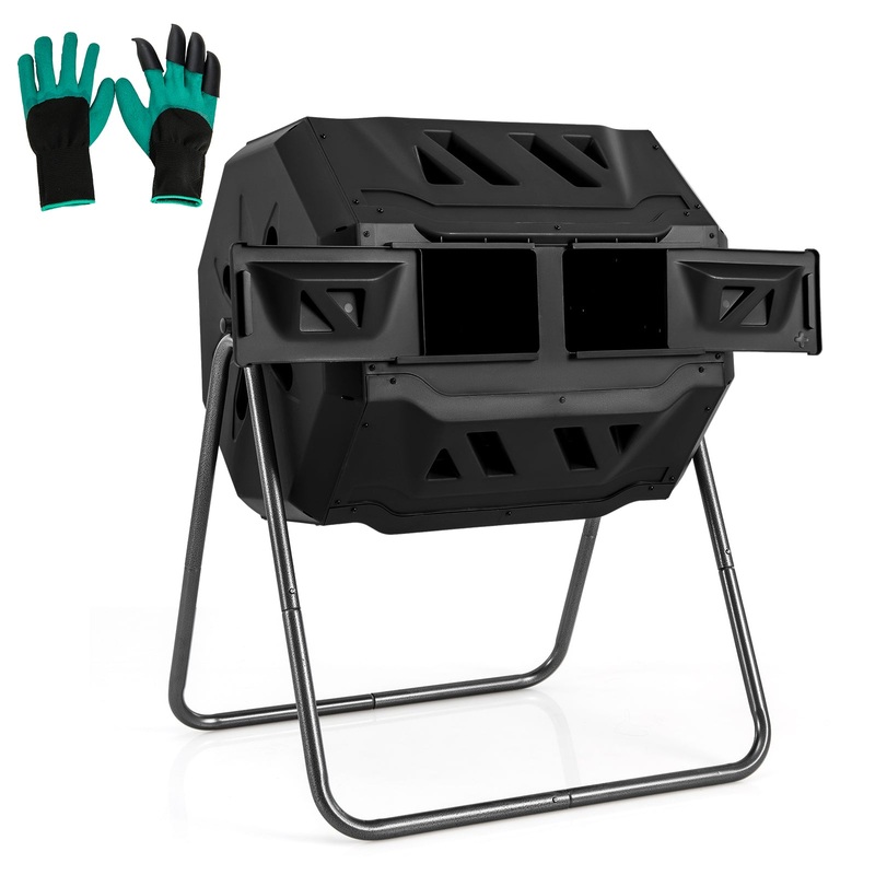 360 Rotatable Tumbling Composter with 2 Sliding Doors, Black