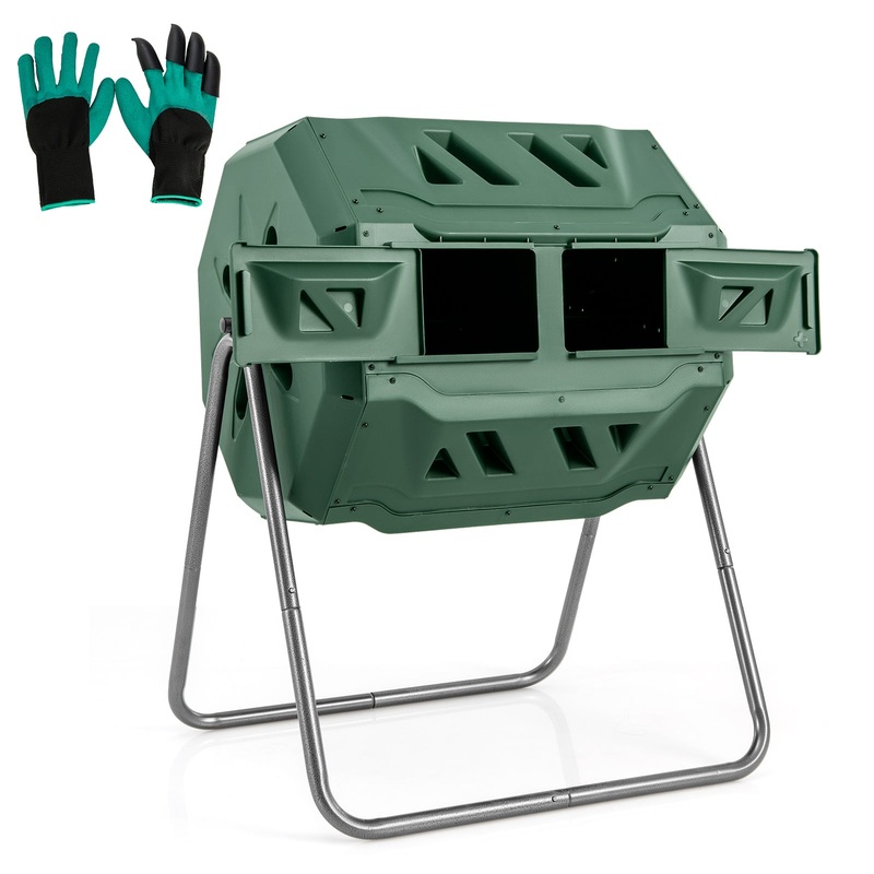 360 Rotatable Tumbling Composter with 2 Sliding Doors, Green