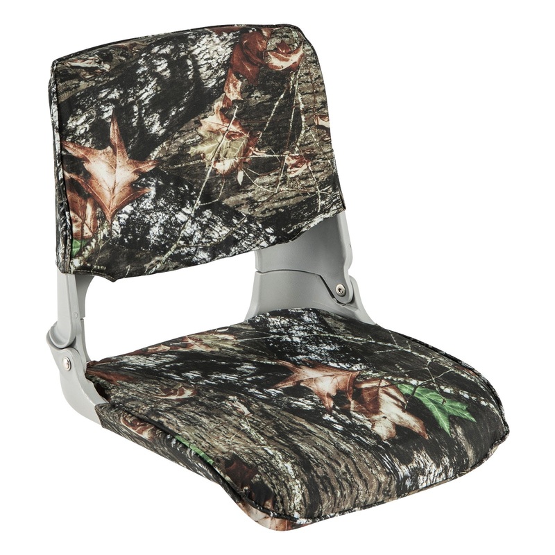 Low Back Folding Padded Boat Seat with 4 Bolts for Outdoor Adventures, Camouflage