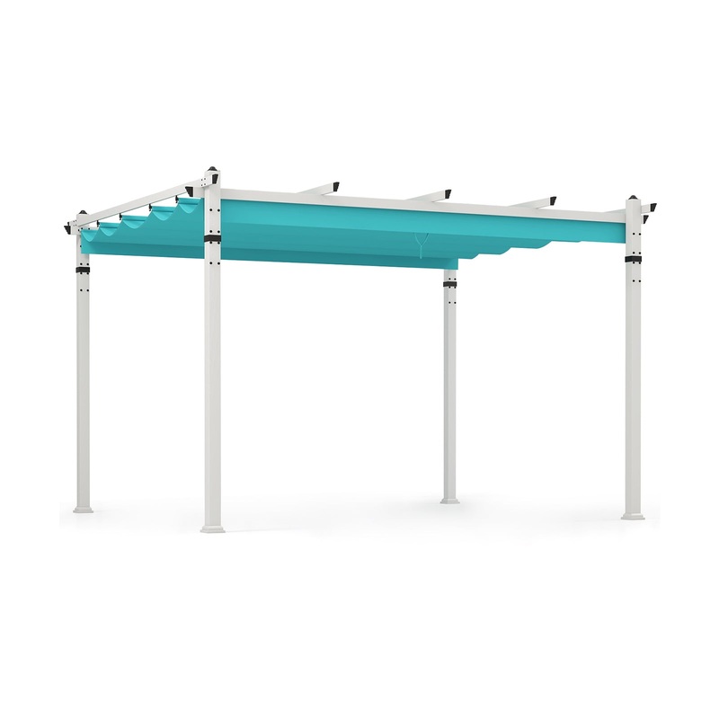 Outdoor Pergola with Retractable Canopy and Aluminum Frame, Turquoise