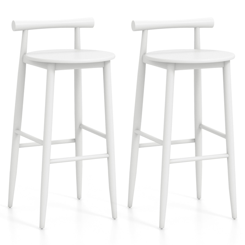 Wooden Bar Chair Set of 2 with Backrest and Footrest for Home Restaurant Cafe, White