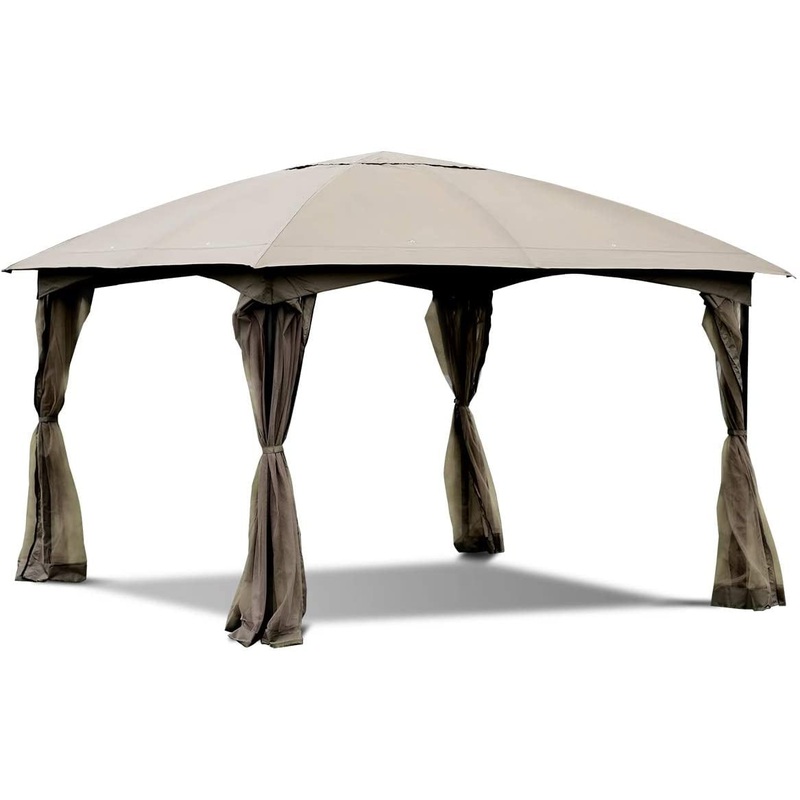 11.5 x 11.5 Feet Fully Enclosed Outdoor Gazebo with Removable 4 Walls, Brown