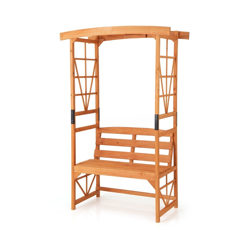 6.2 Feet Tall Patio Garden Arbor with Pergola and 2-Seat Bench for Garden Lawn Backyard Decoration, Yellow