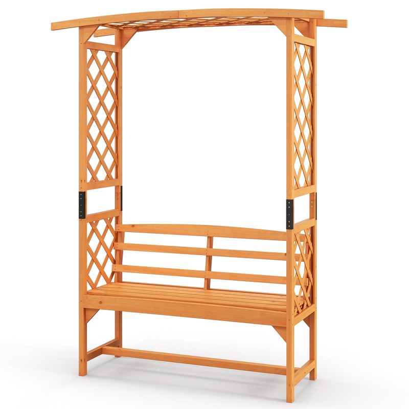 6.5 FT Tall Patio Garden Arbor with Pergola and 2-Seat Bench for Garden Backyard Decoration, Yellow