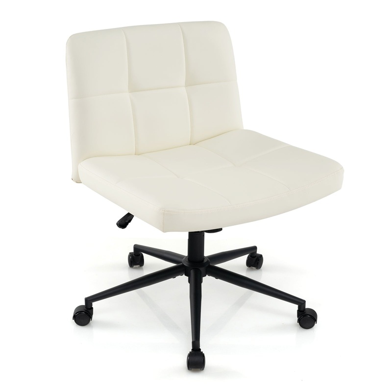 Height-adjustable Armless Desk Chair with Wheels for Home Office Make Up, Beige