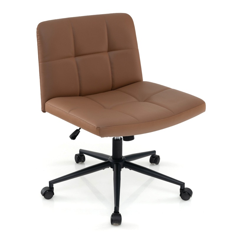 Height-adjustable Armless Desk Chair with Wheels for Home Office Make Up, Brown