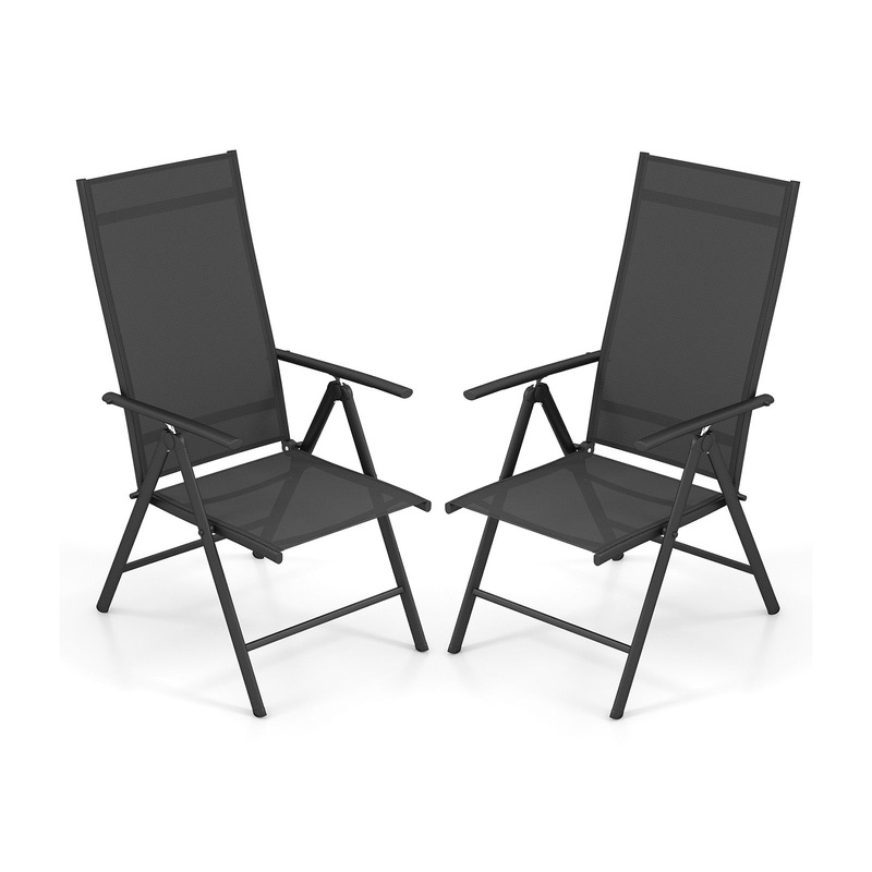 1 Piece Patio Folding Dining Chairs with 7-Level Adjustable High Backrest, Black