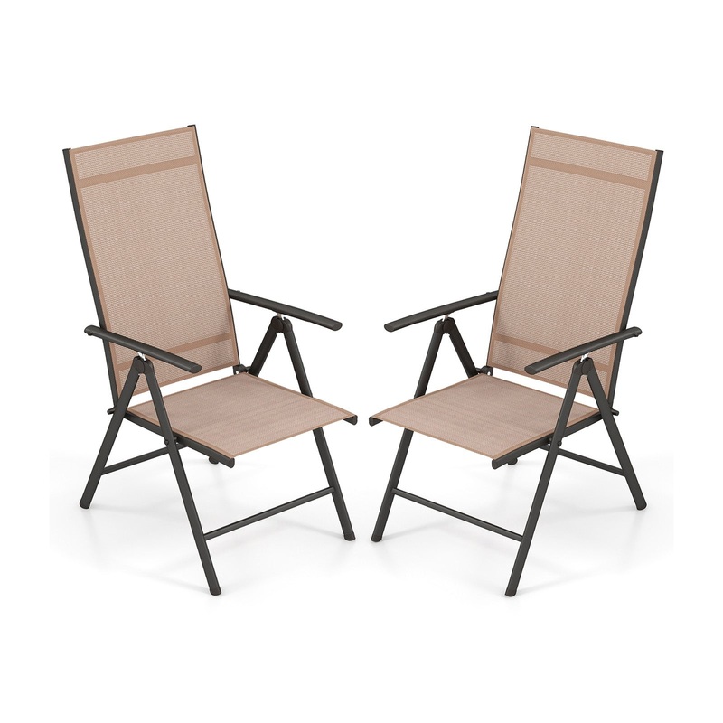 1 Piece Patio Folding Dining Chairs with 7-Level Adjustable High Backrest, Coffee