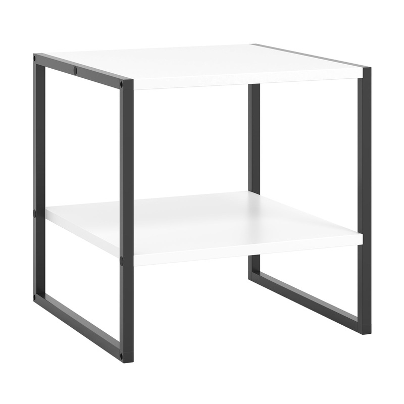 2-Tier Square End Table with Storage Shelf Reversible Design, White