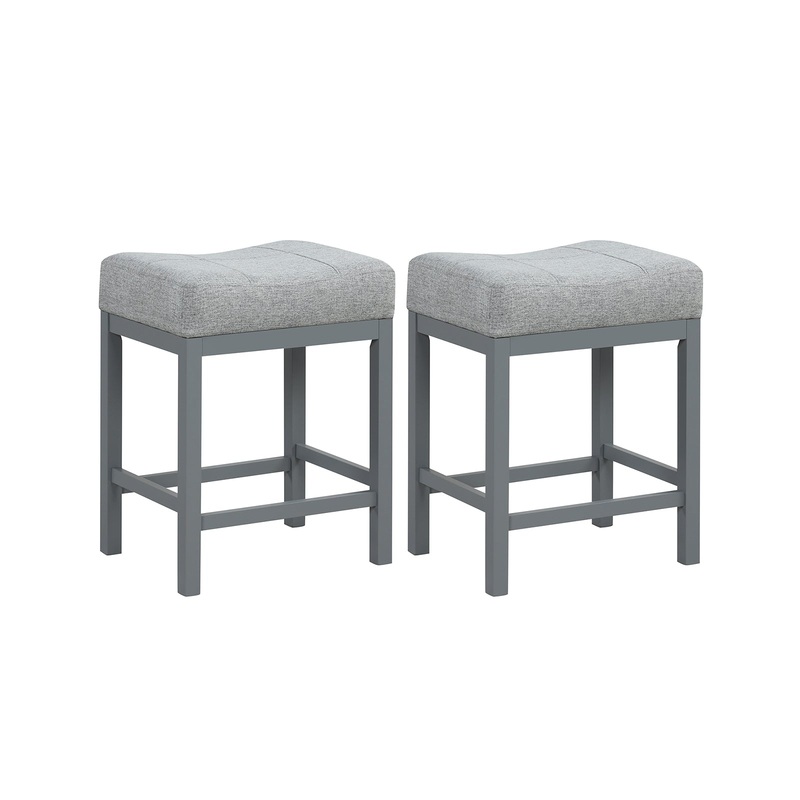 24.5 Inches Linen Fabric Saddle Stools Set of 2 with Cushioned Seat, Gray
