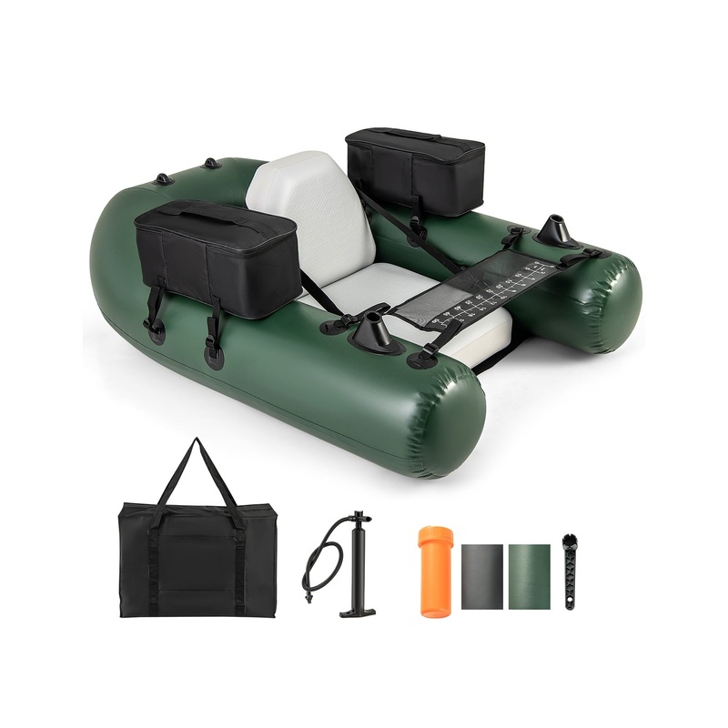 Inflatable Fishing Float Tube for Angling with Fish Ruler and Angling Base, Camouflage