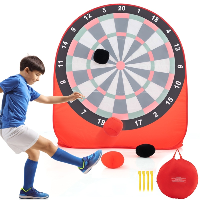 Large Dart Board for Kids with 4 Kick Balls, Red