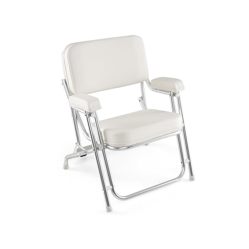 Portable Aluminum Boat Deck Beach Chair with Cushioned Seat, White