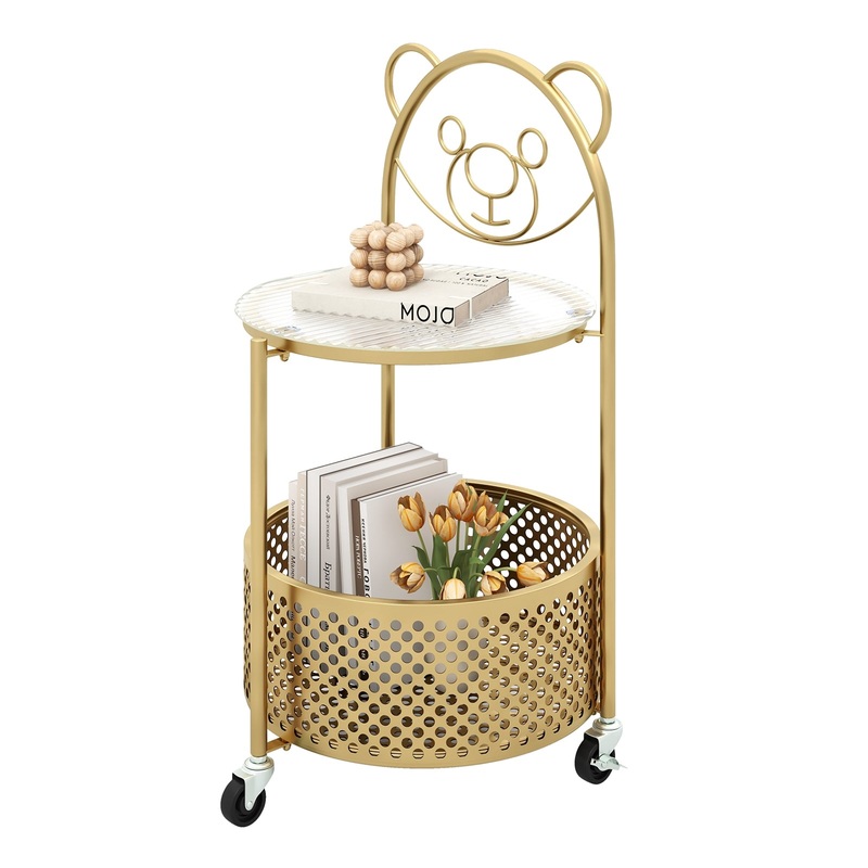 Modern Sofa Side Table on Lockable Wheels for Living Room Bedroom Study, Golden