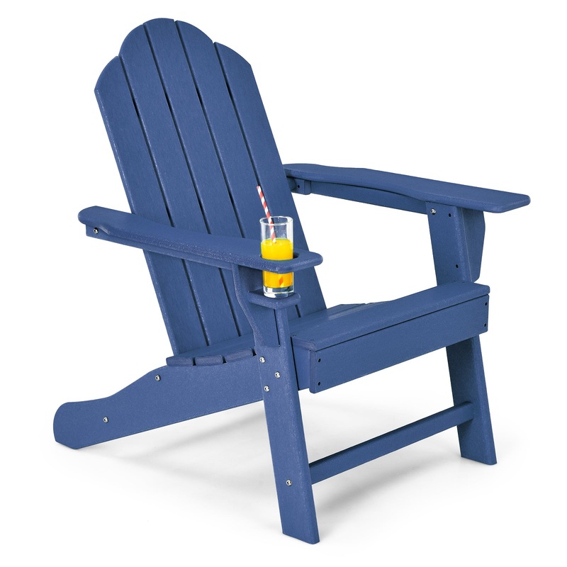 Outdoor Adirondack Chair with Built-in Cup Holder for Backyard Porch, Navy