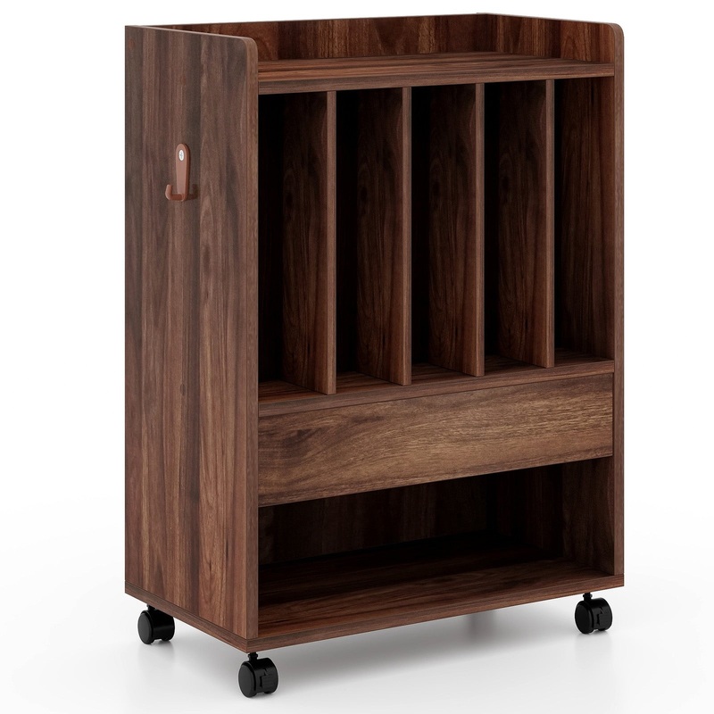 Record Rolling Turntable Player Stand with Drawer, Brown