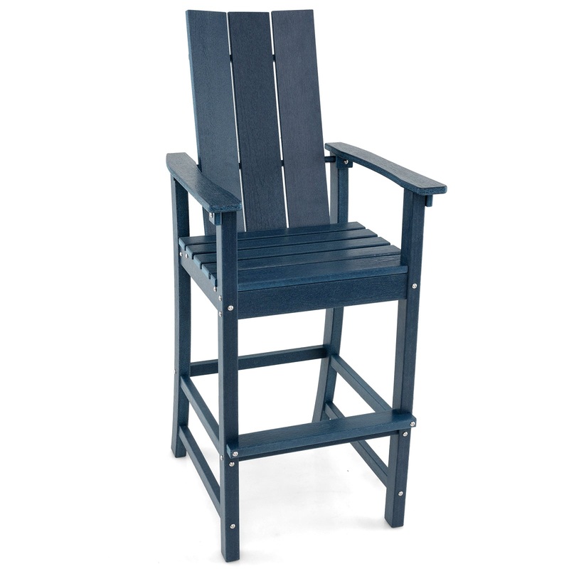 Tall Adirondack Chair Outdoor Bar Stool with Ergonomic Backrest for Backyard, Blue