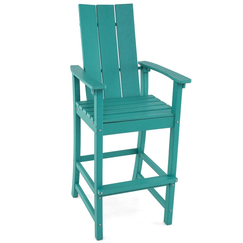 Tall Adirondack Chair Outdoor Bar Stool with Ergonomic Backrest for Backyard, Turquoise