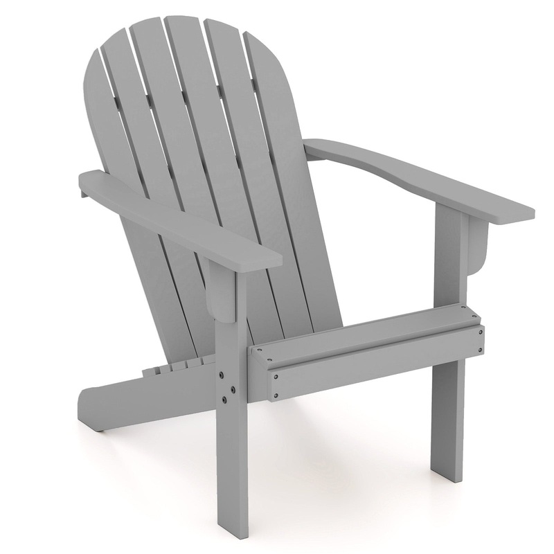 Acacia Wood Lounge Patio Adirondack Chair with Inclined Seat, Gray