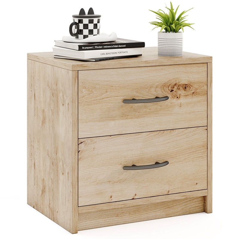 2 Drawer Nightstand with Storage for Living Room, Oak