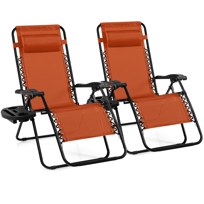 2 Pieces Folding Lounge Chair with Zero Gravity, Orange