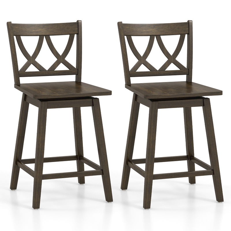 24/29 Inch Bar Stool Set of 2 Wooden Bar Chairs with Rubber Wood Frame-24 inches