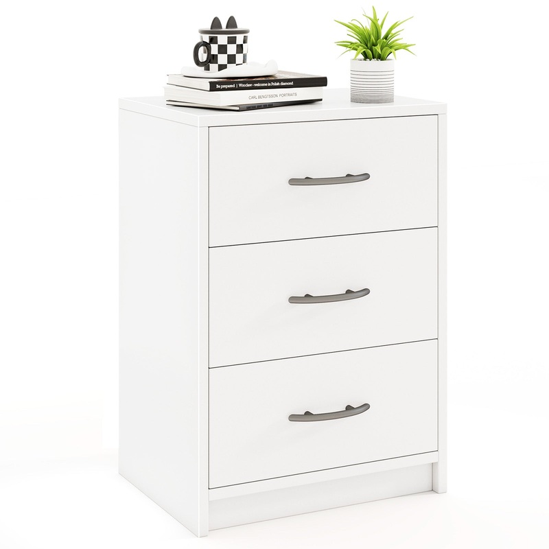 3 Drawer Nightstand with Storage for Living Room, White