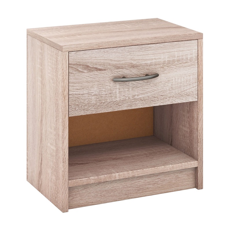 Bedside Table Nightstand with Drawer and Open Storage Shelf, Natural