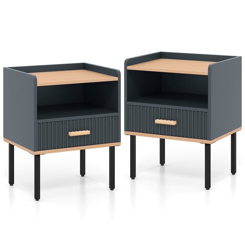 Nightstand Bedside End Table with Drawer and Shelf for Living Room Bedroom-Set of 2, Gray