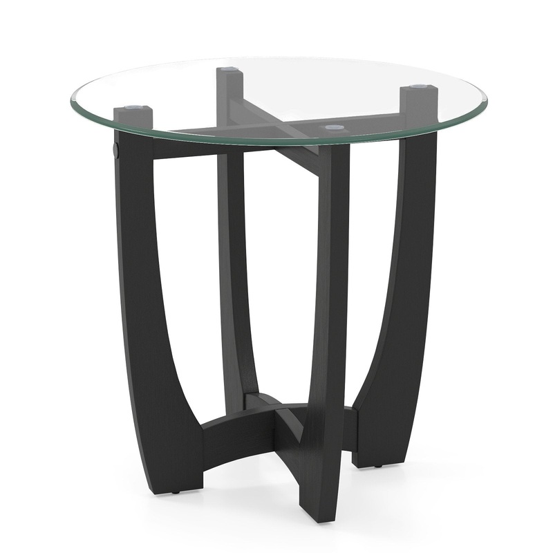23.5 Inch Round End Side Table with Tempered Glass Tabletop, Black