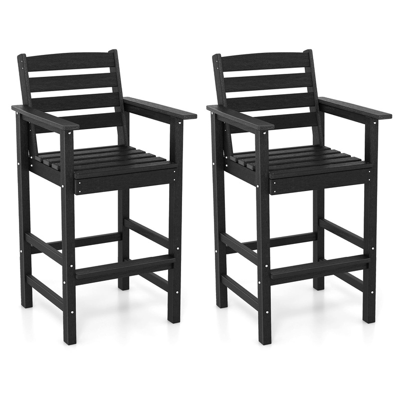Patio HDPE Adirondack Bar Chairs Set of 2 with Wide Armrests, Black