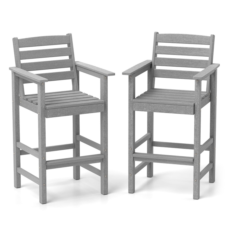 Patio HDPE Adirondack Bar Chairs Set of 2 with Wide Armrests, Gray