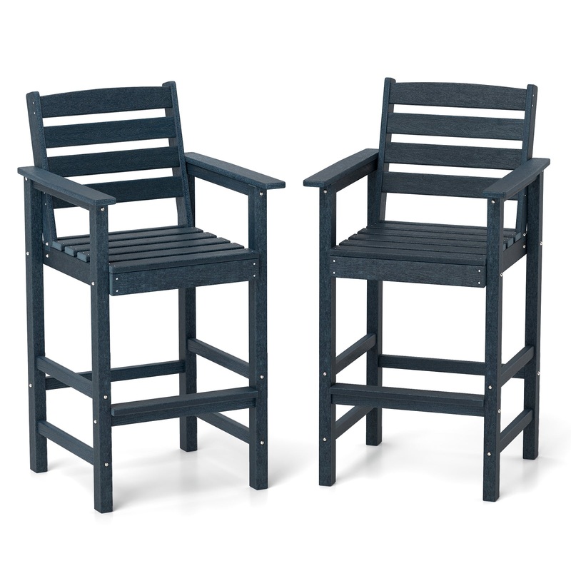 Patio HDPE Adirondack Bar Chairs Set of 2 with Wide Armrests, Navy