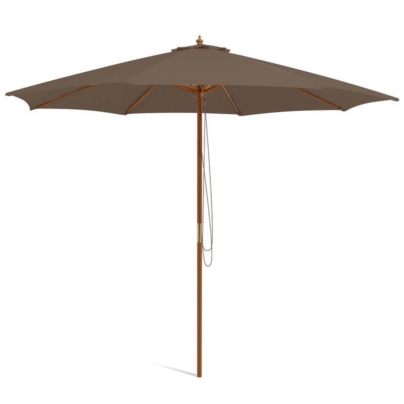 10 Feet Patio Umbrella with 8 Wooden Ribs and 3 Adjustable Heights, Brown