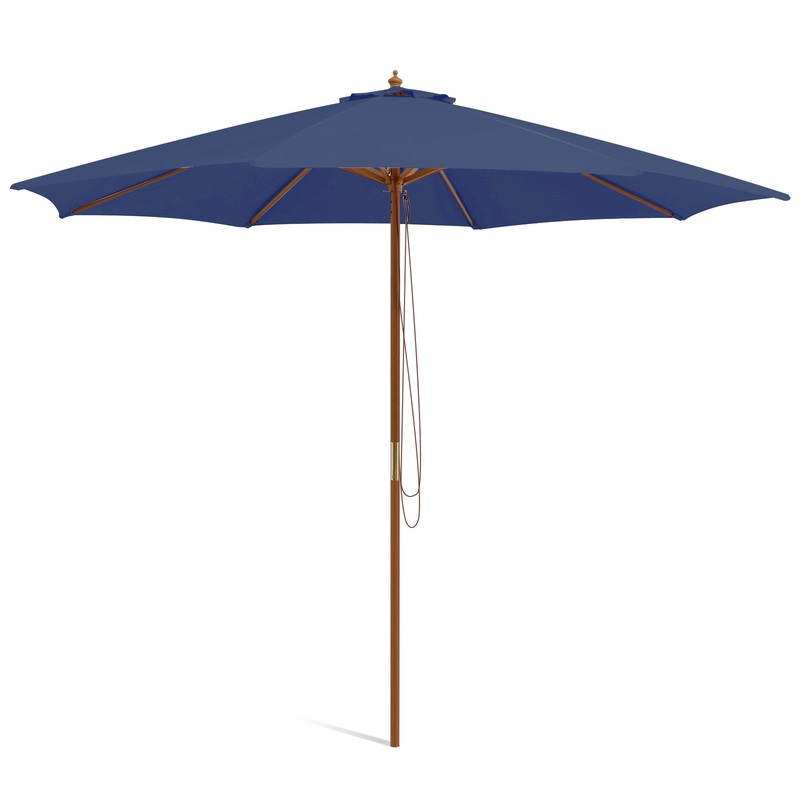 10 Feet Patio Umbrella with 8 Wooden Ribs and 3 Adjustable Heights, Navy