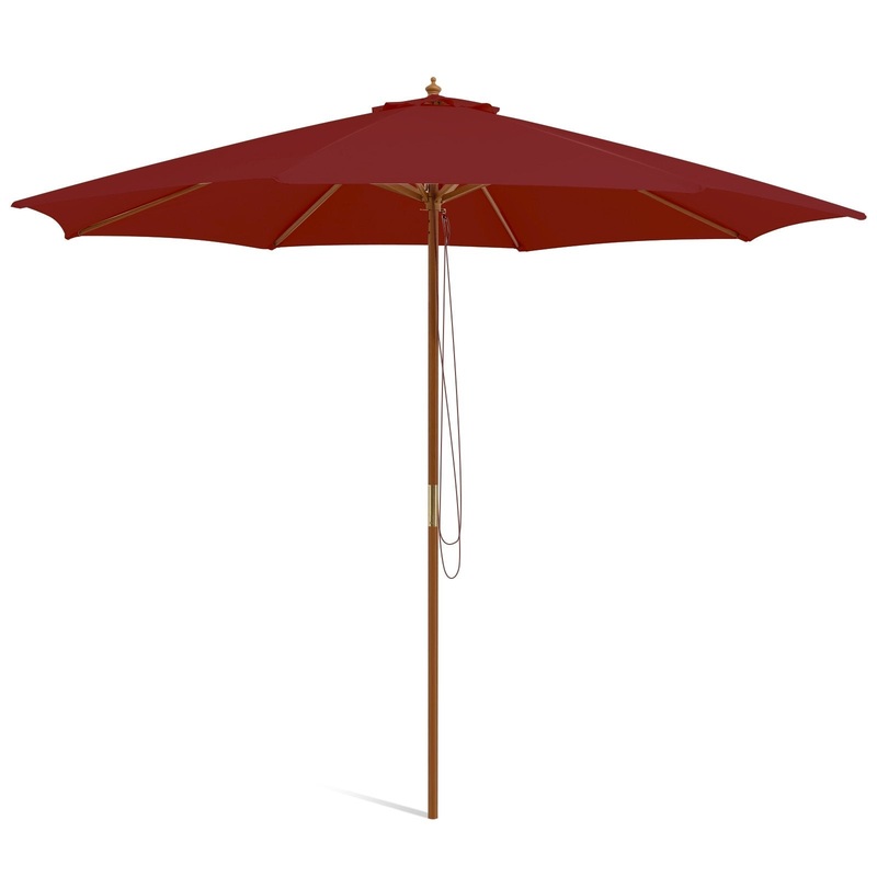 10 Feet Patio Umbrella with 8 Wooden Ribs and 3 Adjustable Heights, Wine