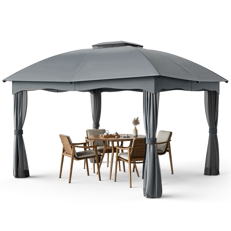12 x 10 Feet Canopy Double Vented Heavy Duty Steel Gazebo, Gray