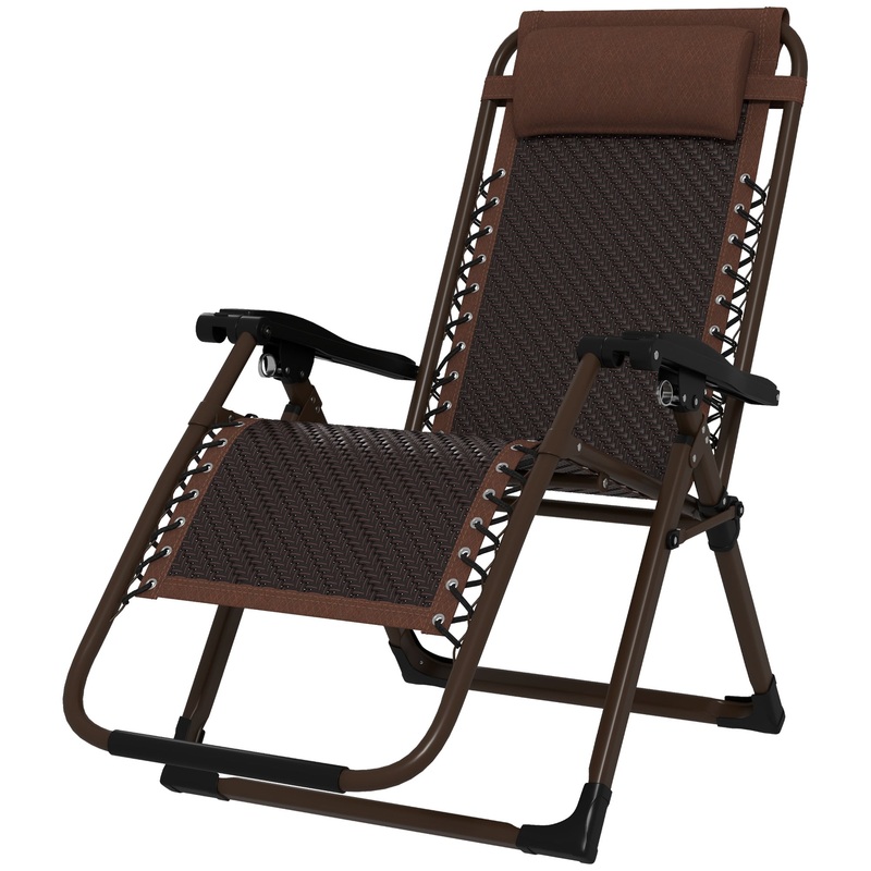 Outdoor Zero Gravity Chair, Folding PE Rattan Recliner, Brown
