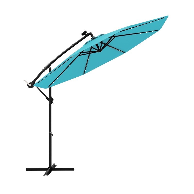 10 Feet Solar LED Offset Umbrella with 40 Lights and Cross Base for Patio, Turquoise