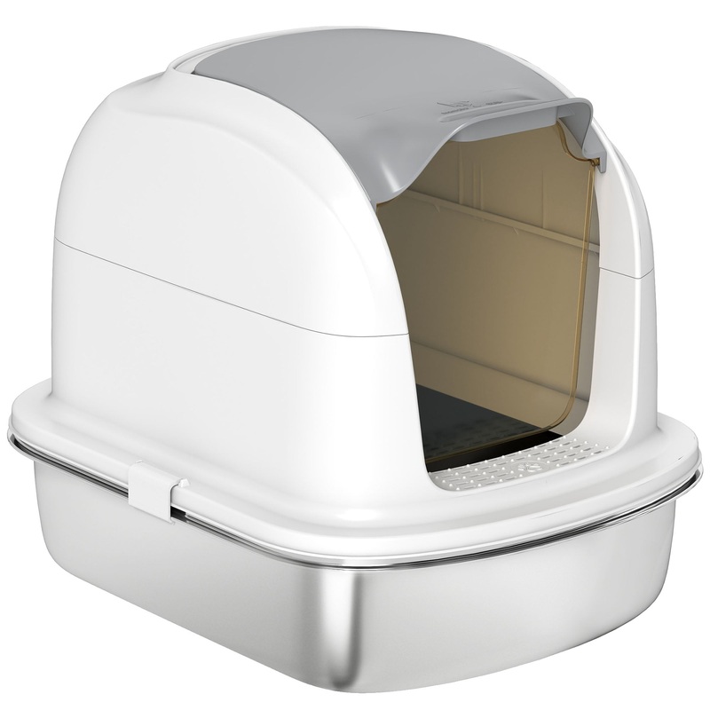 XL Stainless Steel Cat Litter Box with Lid for Big Cats, Enclosed Cat Litter Box with Flip Cover, Scoop