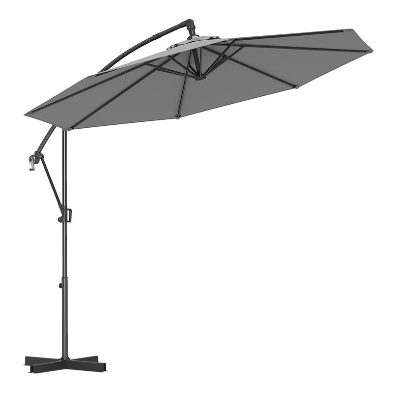 10 Feet Offset Hanging Umbrella with Base and Infinite Tilt, Gray