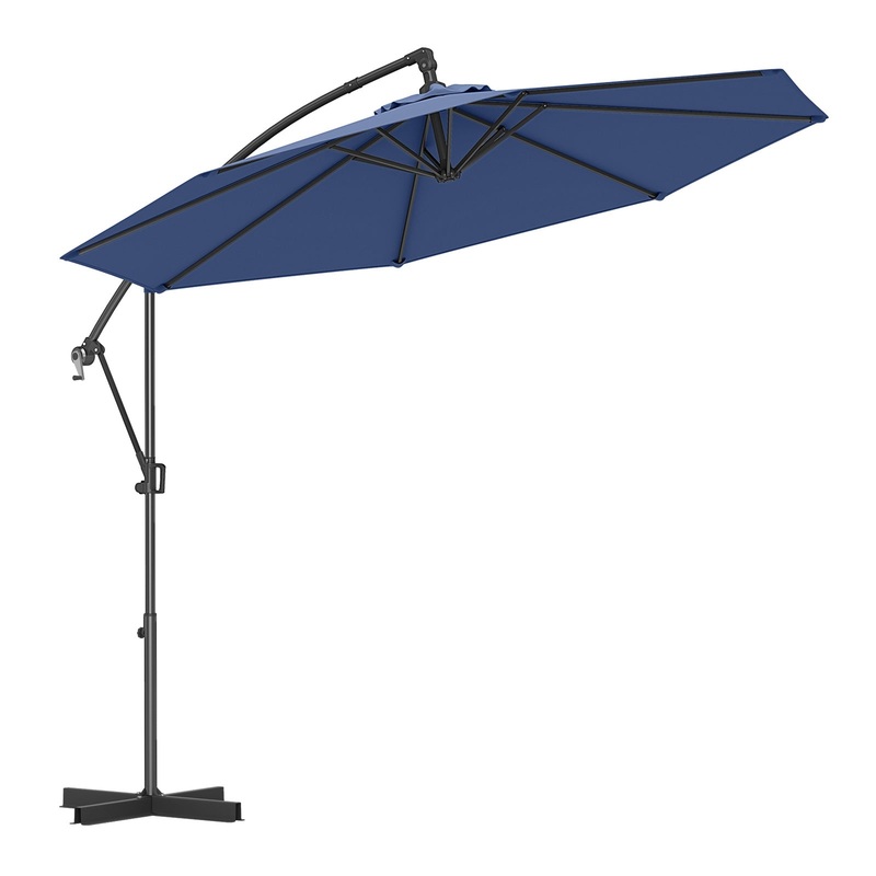 10 Feet Offset Hanging Umbrella with Base and Infinite Tilt, Navy