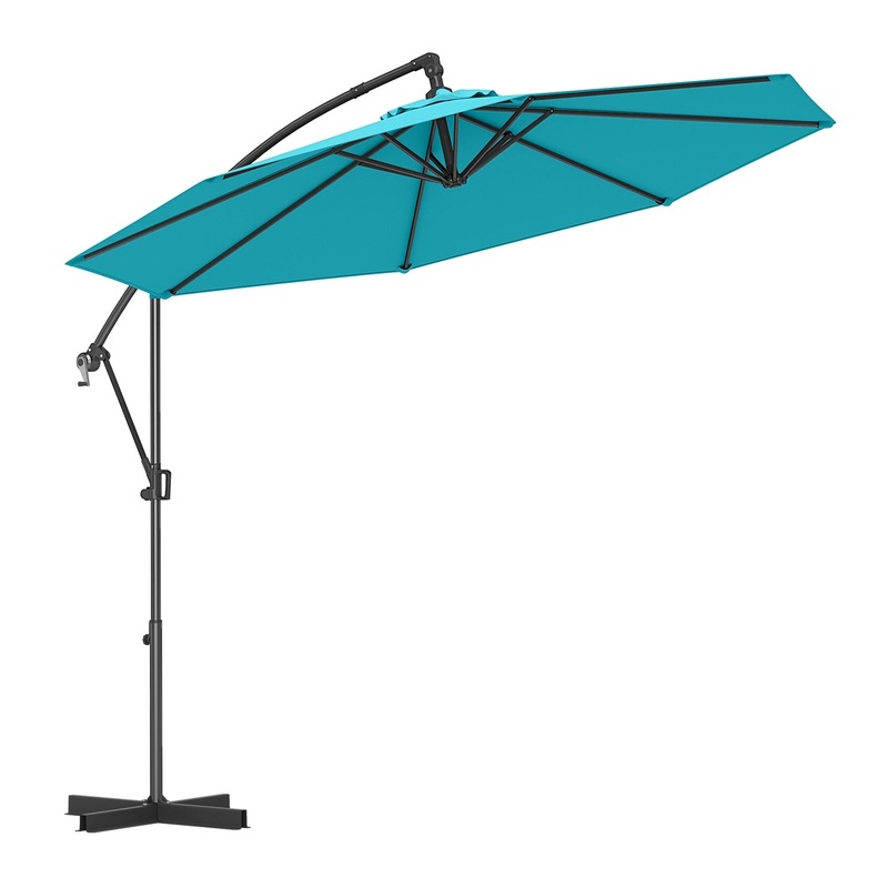 10 Feet Offset Hanging Umbrella with Base and Infinite Tilt, Turquoise
