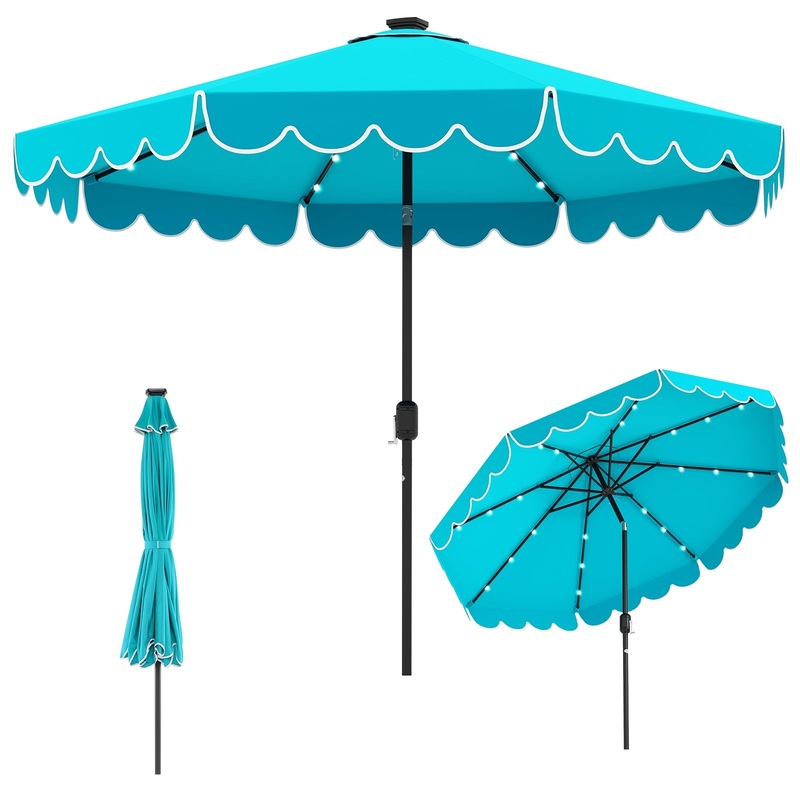 10 Feet Solar Patio Umbrella with 24 LED Lights, Turquoise